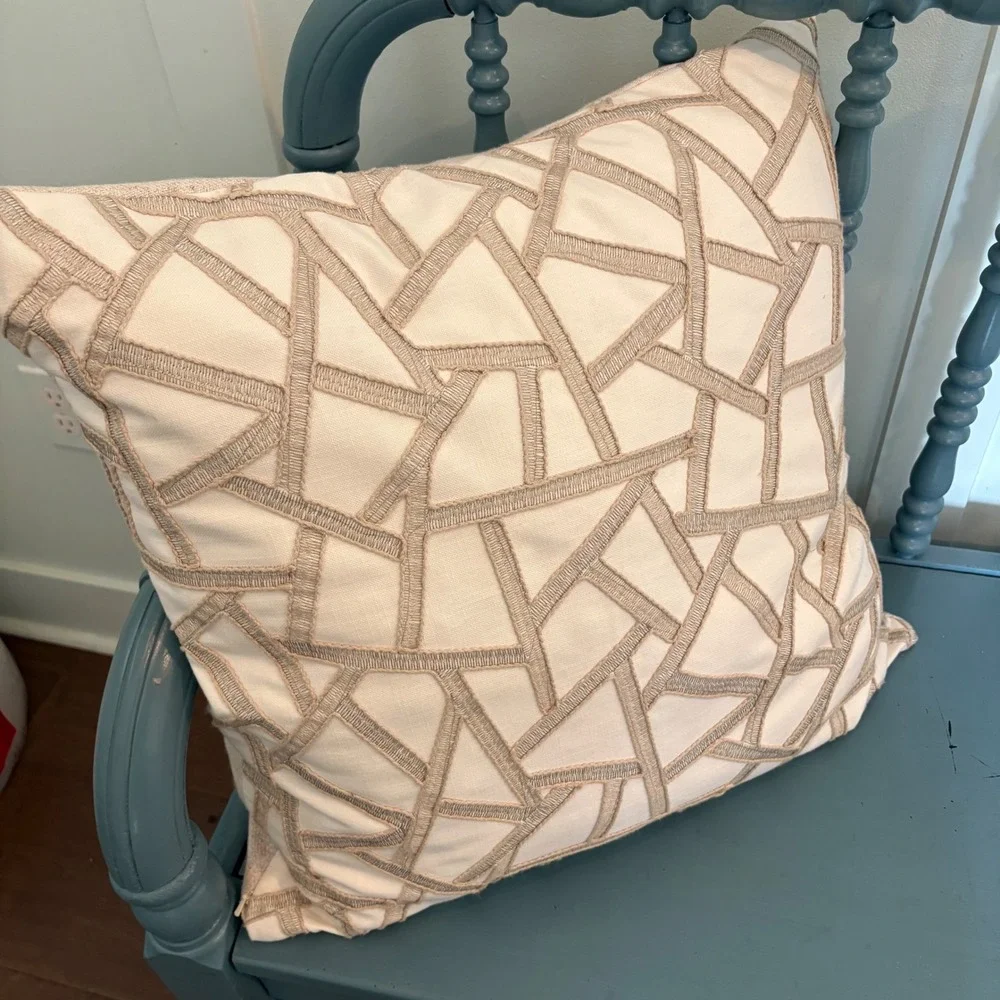 Set 2 Thom Filicia Pillow‎ Covers 21x21 Cream Tan Geometric Textured Embroidered